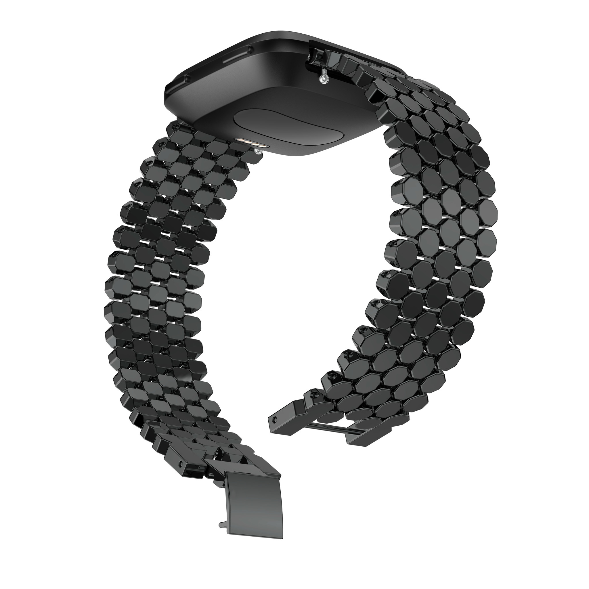 Correa de eslabones de acero para peces para el Fitbit Versa - negra