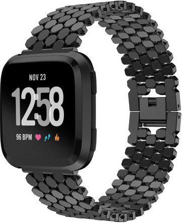 Correa de eslabones de acero para peces para el Fitbit Versa - negra