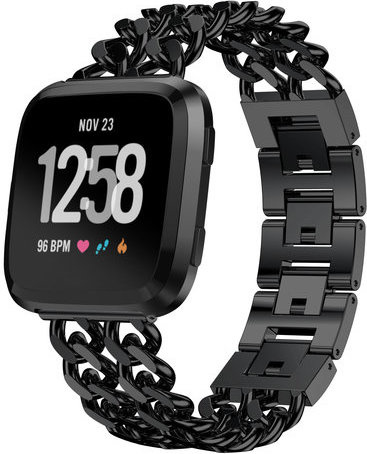 Correa de eslabones de vaquero de acero para el Fitbit Versa - negro
