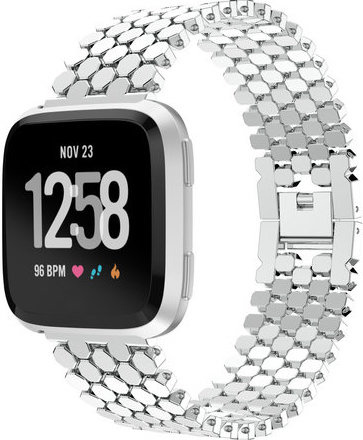 Correa de eslabones de acero para peces para el Fitbit Versa - plata
