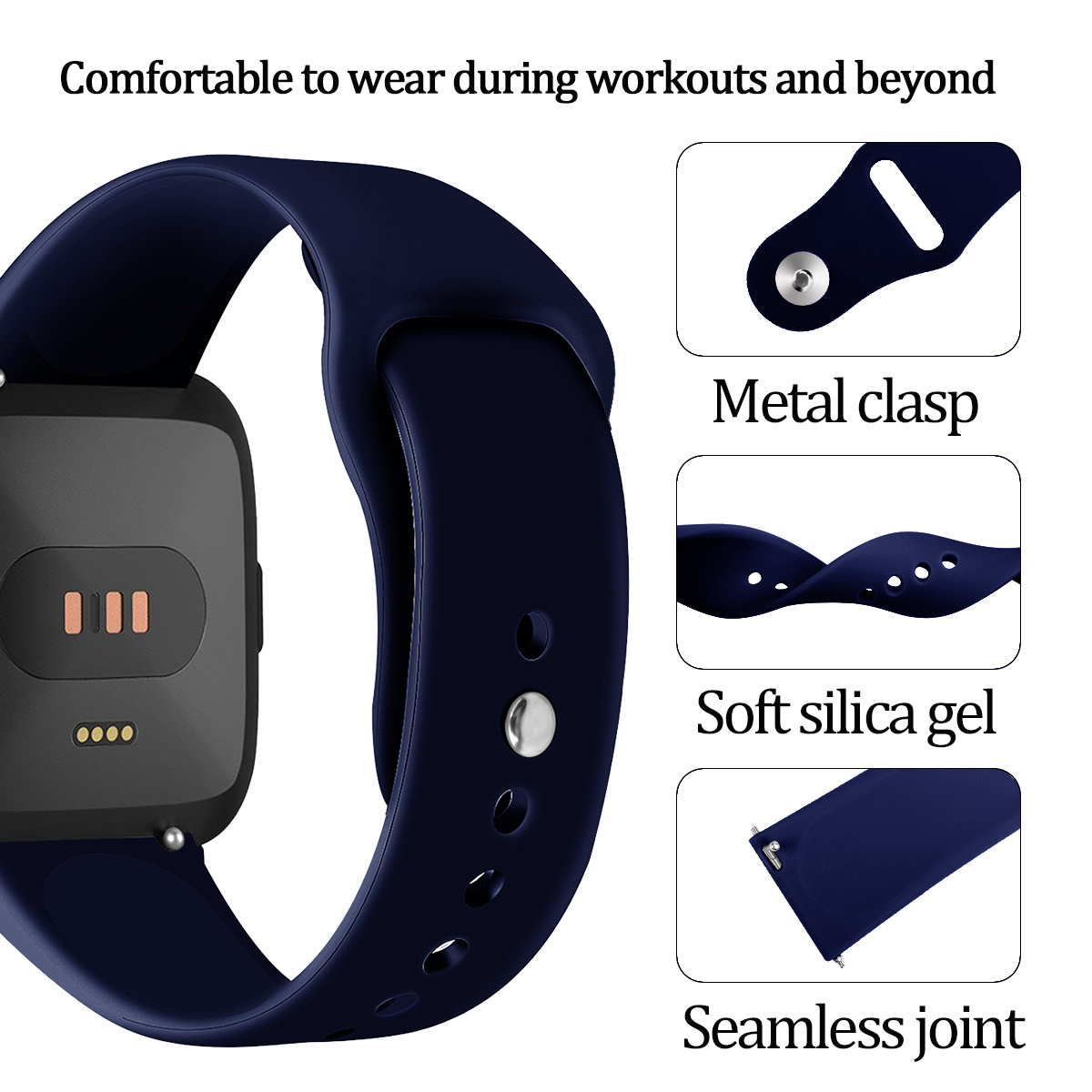 Correa deportiva de silicona para el Fitbit Versa - azul marino