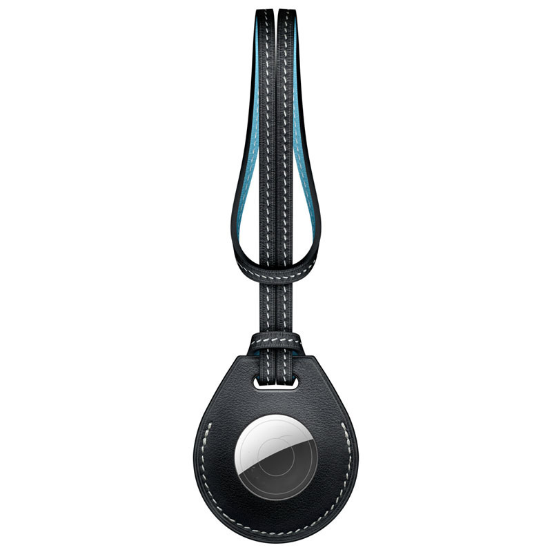 Llavero AirTag de piel de PU con lazo - negro