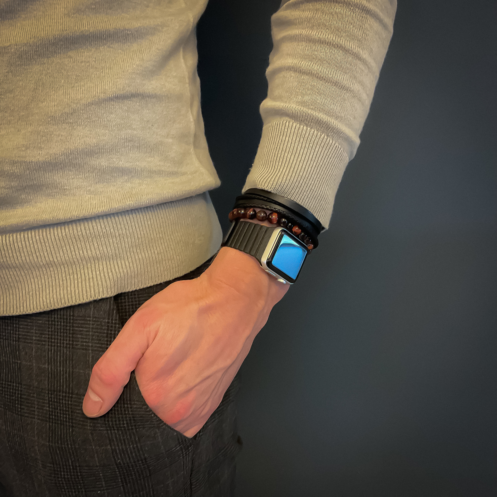 Correa de piel acanalada para el Apple Watch - negra