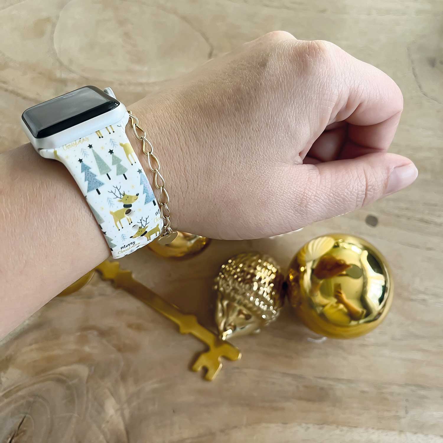 Correa deportiva estampada para el Apple Watch - Árbol de Navidad blanco