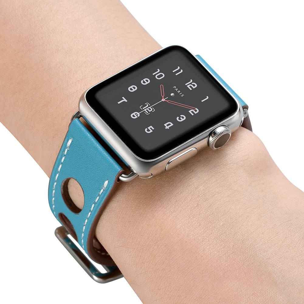 Correa hermes de piel sintética para el Apple Watch - azul claro