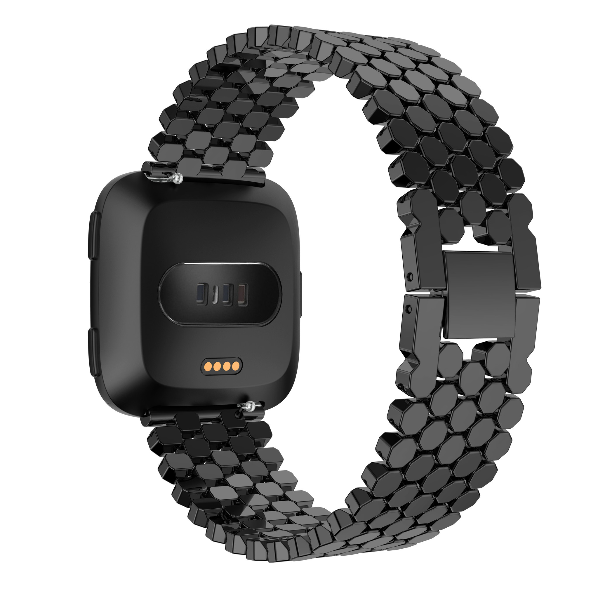 Correa de eslabones de acero para peces para el Fitbit Versa - negra