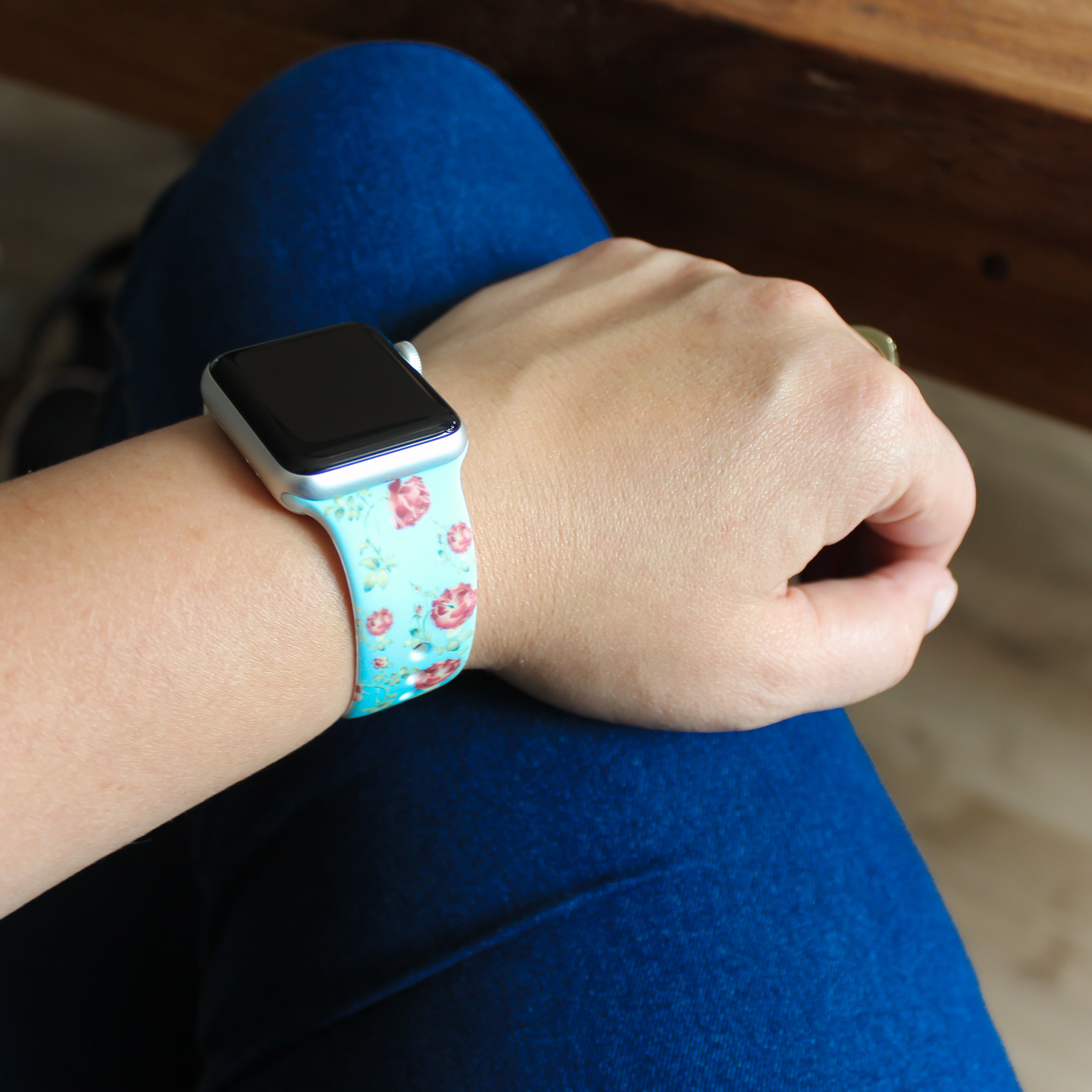 Correa deportiva estampada para el Apple Watch - azul rosado