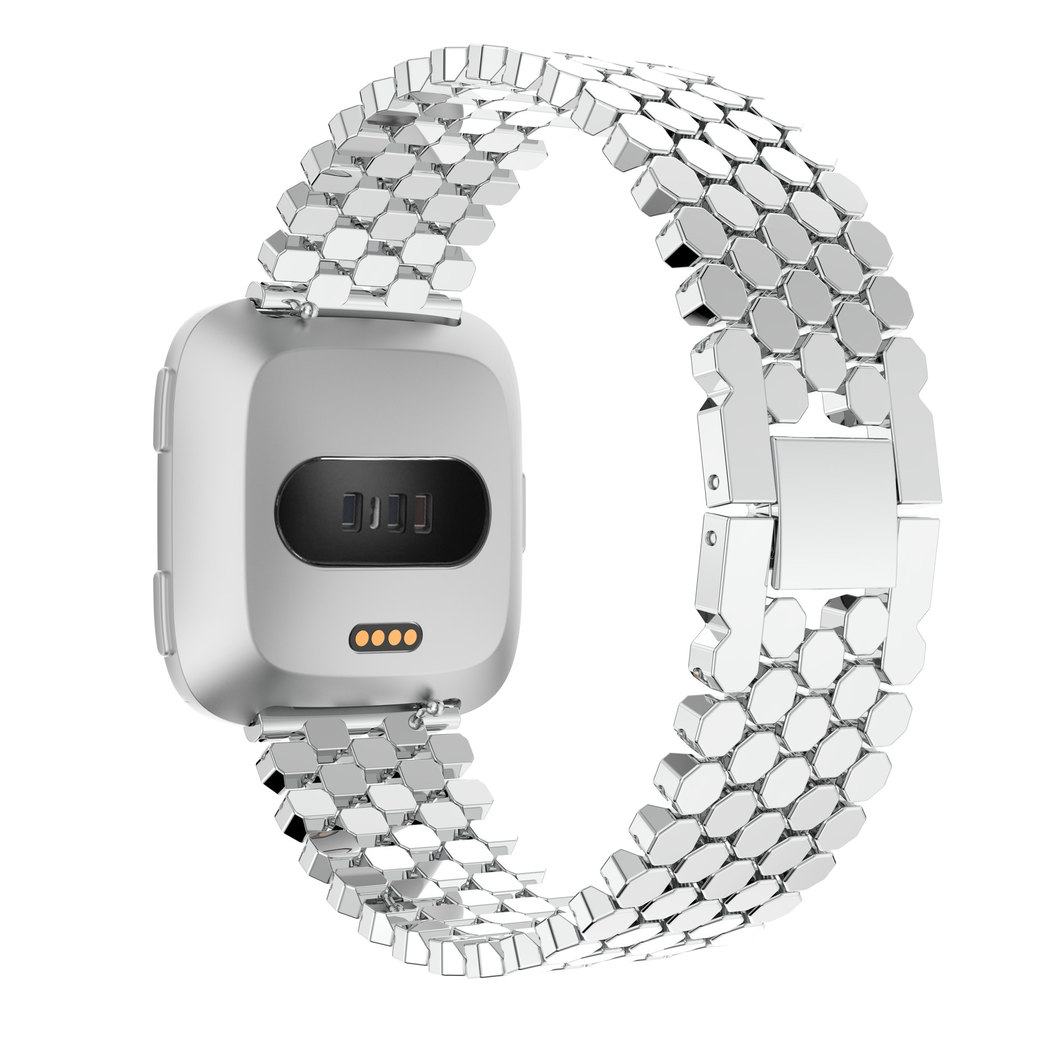 Correa de eslabones de acero para peces para el Fitbit Versa - plata
