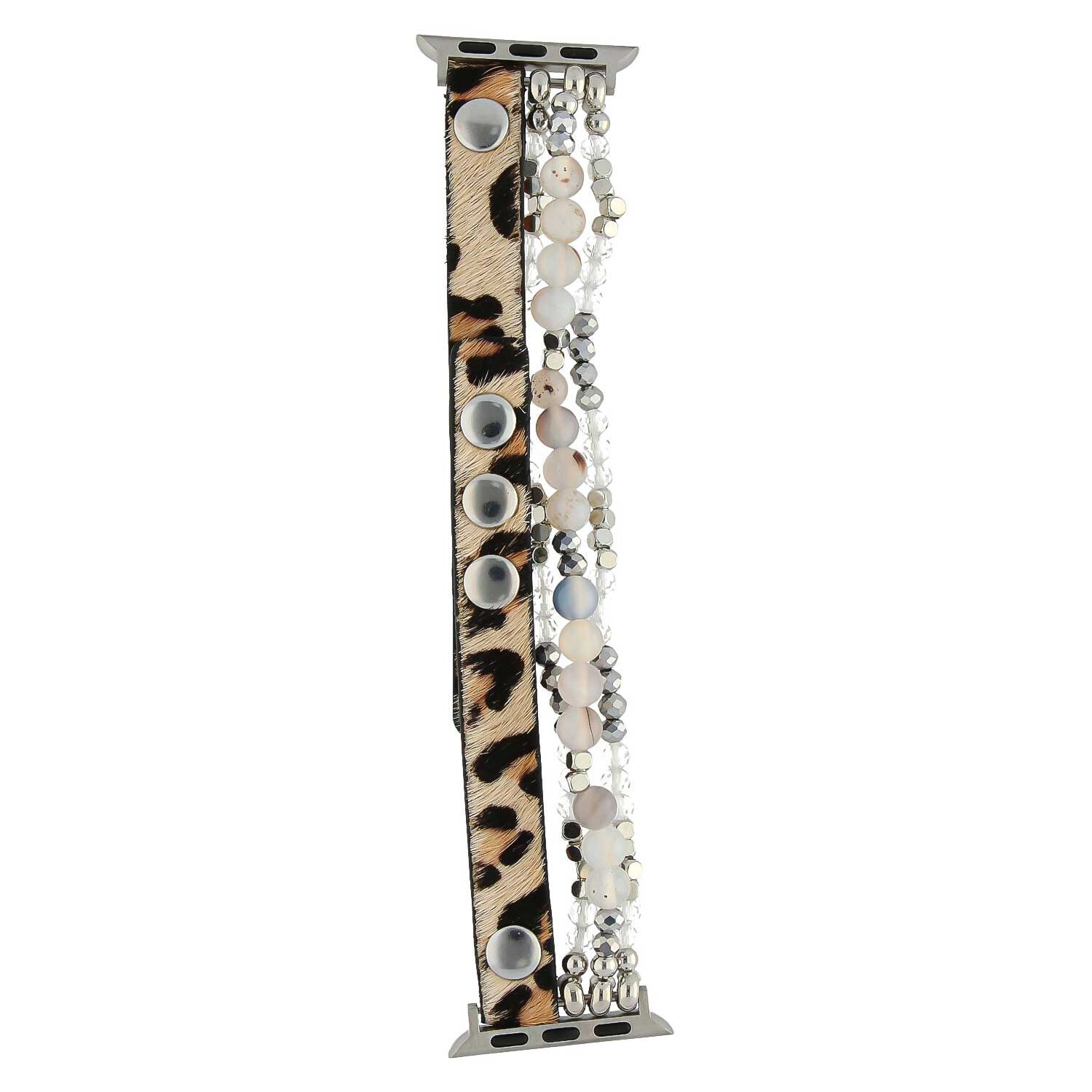 Correa de joyería de piel para el Apple Watch - plata leopardo