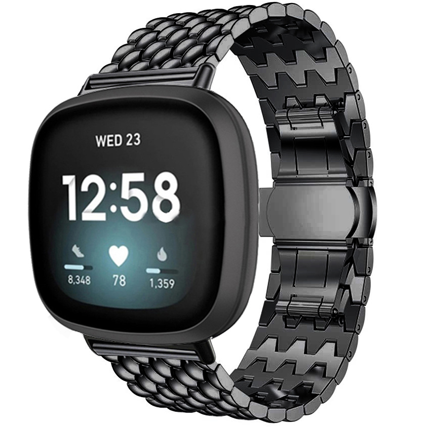  Fitbit Versa 3 / Sense dragón correa de eslabones de acero - negro