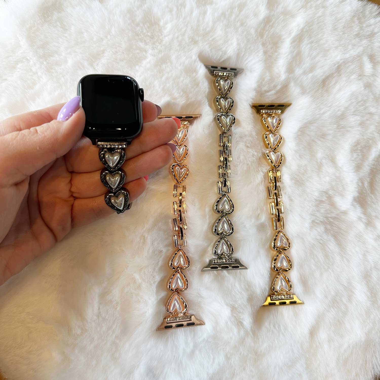 Correa de eslabones de acero con forma de corazón para Apple Watch - Demi oro rosa