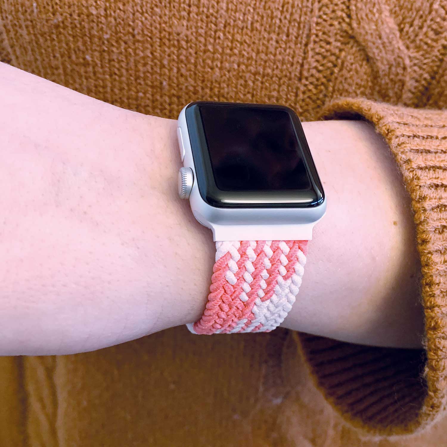 Correa solo loop trenzada de nailon para el Apple Watch - rosa blanco