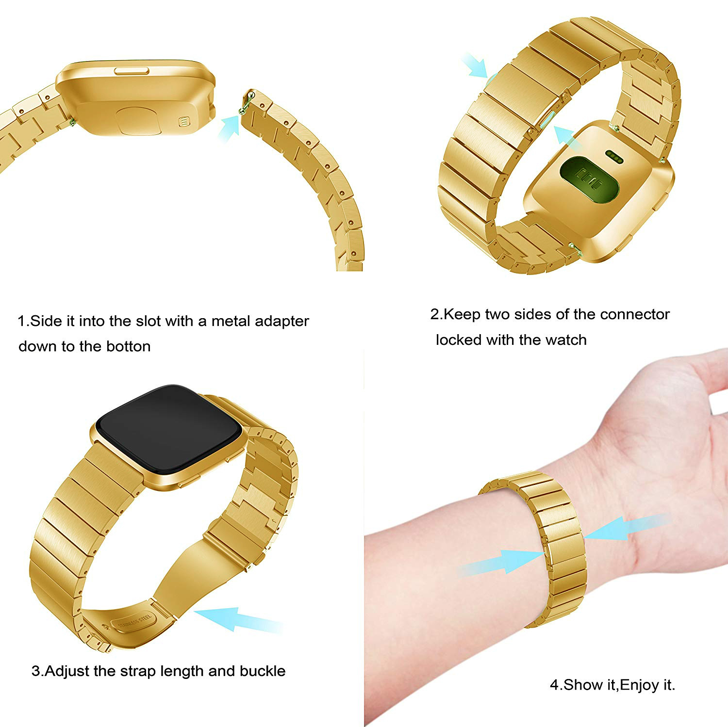 Correa de eslabones de acero para el Fitbit Versa - oro