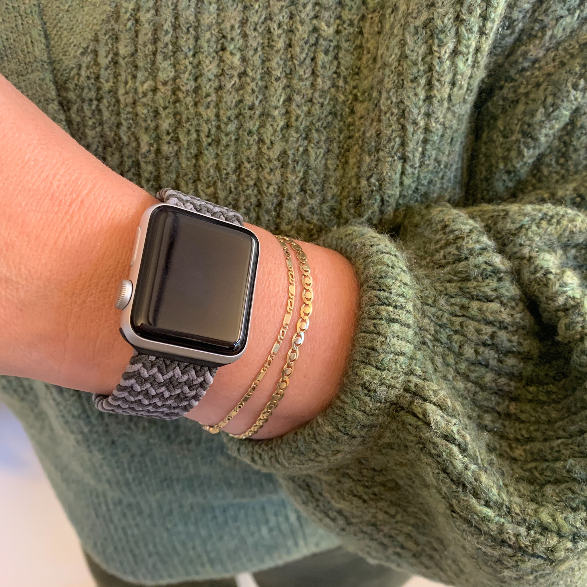 Correa solo loop trenzada de nailon para el Apple Watch - verde gris